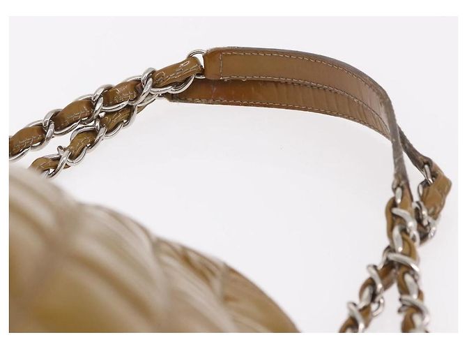 CHANEL Matelasse Chain Shoulder Bag Patent leather Black Gold CC Auth 190042 Marrone Argento - vista 8