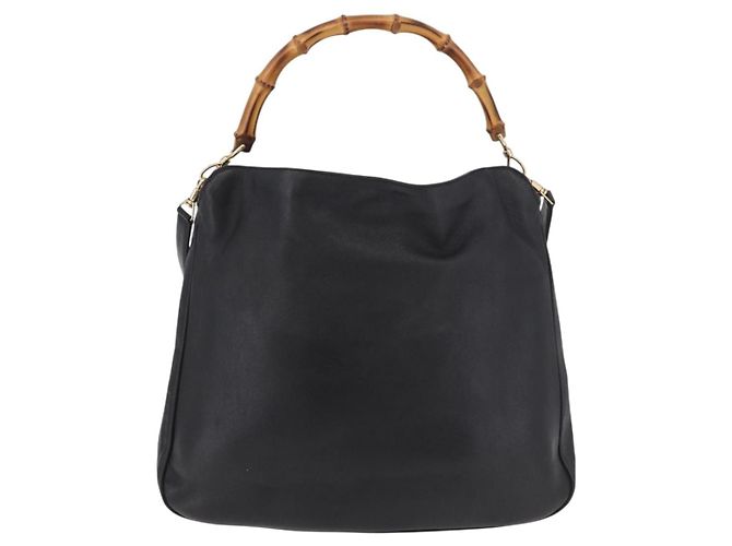 Borsa a Spalla GUCCI Bamboo in Pelle 2way Nero Oro 001 3444 1577 Auth 189938 D'oro - vista 2