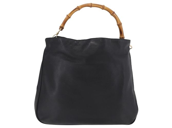 Borsa a Spalla GUCCI Bamboo in Pelle 2way Nero Oro 001 3444 1577 Auth 189938 D'oro - vista 3
