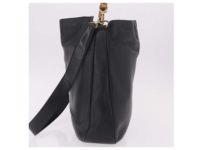 Borsa a Spalla GUCCI Bamboo in Pelle 2way Nero Oro 001 3444 1577 Auth 189938 D'oro - vista 4