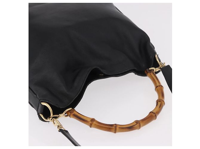 Borsa a Spalla GUCCI Bamboo in Pelle 2way Nero Oro 001 3444 1577 Auth 189938 D'oro - vista 6