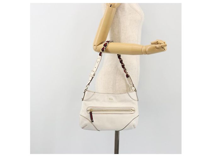 GUCCI Sherry Line Chain Bag Pelle Bianco Oro 153011 491404 Auth 190887A D'oro - vista 24