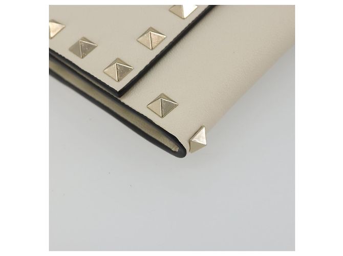 VALENTINO Rock Studs Wallet Leather Ivory Gold Auth BA14034M Golden Cream - view 14