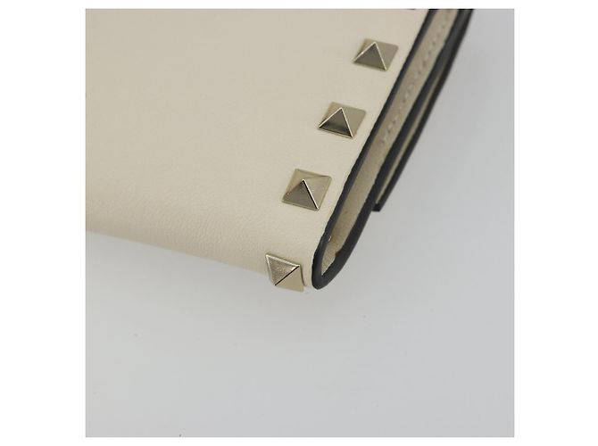 VALENTINO Rock Studs Wallet Leather Ivory Gold Auth BA14034M Golden Cream - view 15