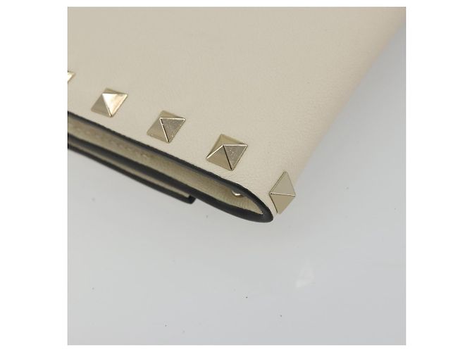 VALENTINO Rock Studs Wallet Leather Ivory Gold Auth BA14034M Golden Cream - view 16