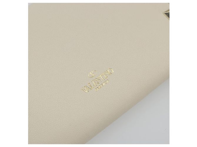 VALENTINO Rock Studs Wallet Leather Ivory Gold Auth BA14034M Golden Cream - view 17