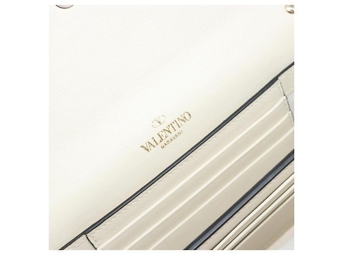 VALENTINO Rock Studs Wallet Leather Ivory Gold Auth BA14034M Golden Cream - view 18