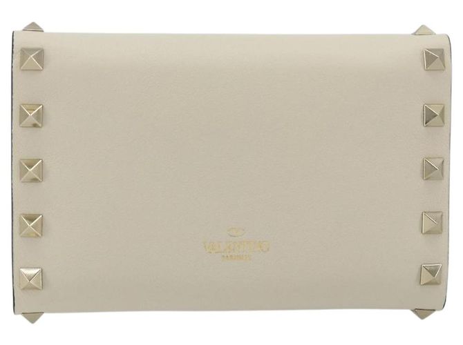 VALENTINO Rock Studs Wallet Leather Ivory Gold Auth BA14034M Golden Cream - view 2