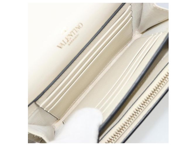 VALENTINO Rock Studs Wallet Leather Ivory Gold Auth BA14034M Golden Cream - view 20