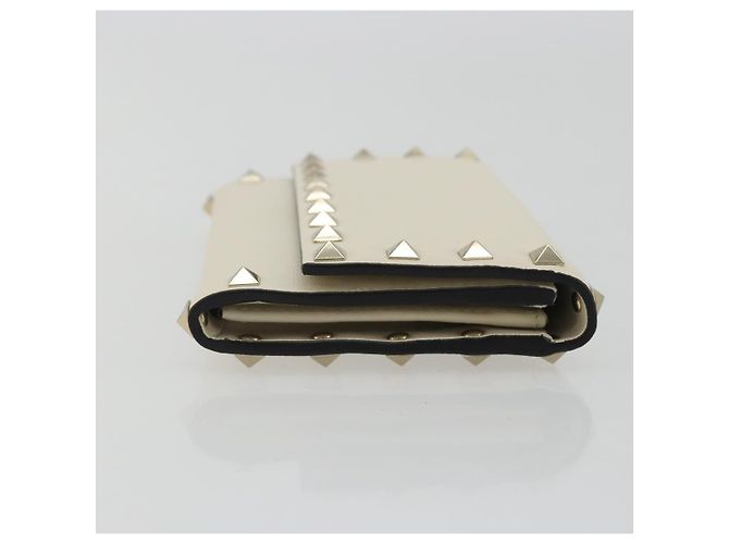 VALENTINO Rock Studs Wallet Leather Ivory Gold Auth BA14034M Golden Cream - view 3