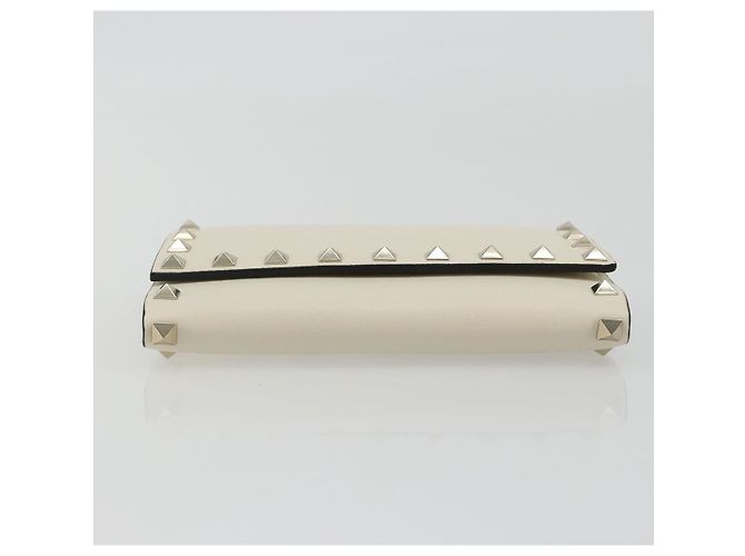 VALENTINO Rock Studs Wallet Leather Ivory Gold Auth BA14034M Golden Cream - view 6
