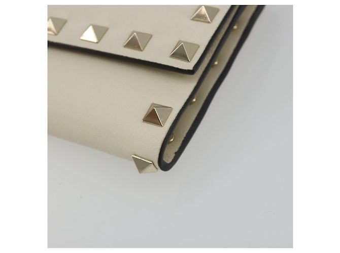 VALENTINO Rock Studs Wallet Leather Ivory Gold Auth BA14034M Golden Cream - view 7