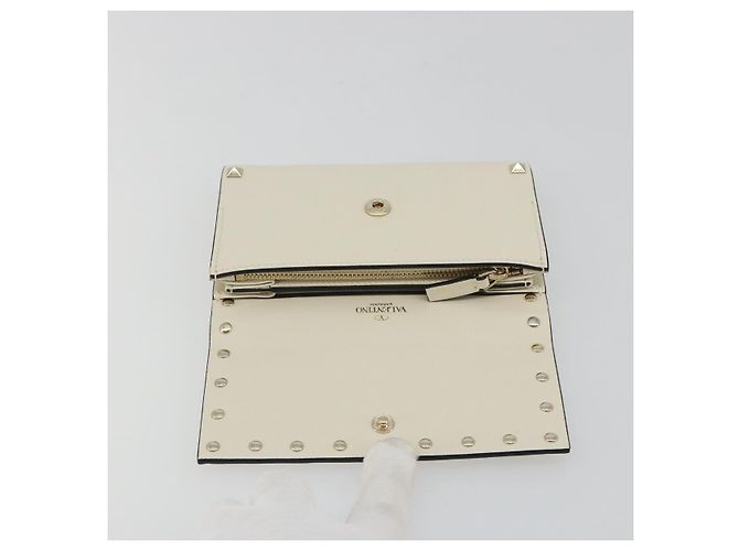 VALENTINO Rock Studs Wallet Leather Ivory Gold Auth BA14034M Golden Cream - view 8
