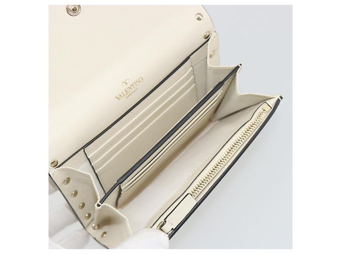 VALENTINO Rock Studs Wallet Leather Ivory Gold Auth BA14034M Golden Cream - view 9