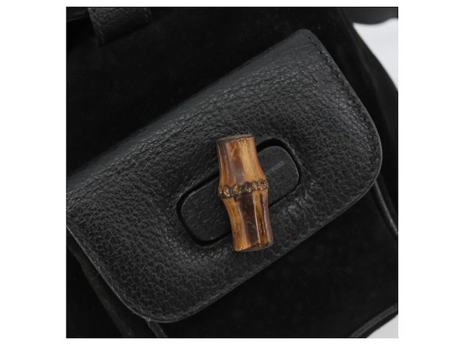 Zaino GUCCI Bamboo Scamoso Nero Oro 003 1705 0030 Auth 189651 - vista 17