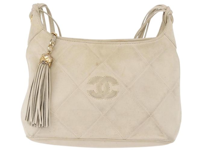 CHANEL Matelasse Shoulder Bag Lamb Skin White Gold CC Auth BA13767 - vista 2