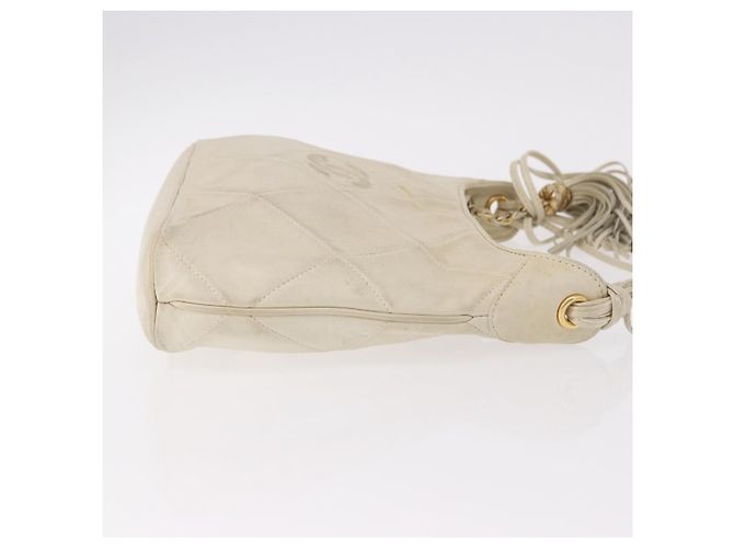 CHANEL Matelasse Shoulder Bag Lamb Skin White Gold CC Auth BA13767 - vista 5