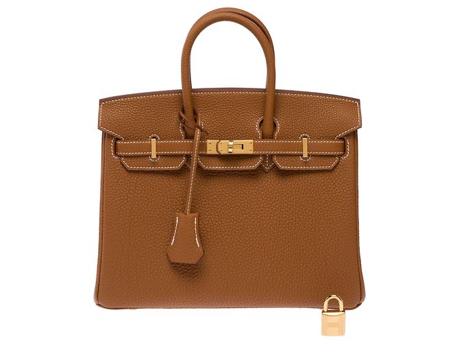 Hermès HERMES Birkin 25 Gold Leather Bag - 103704 Golden - view 3