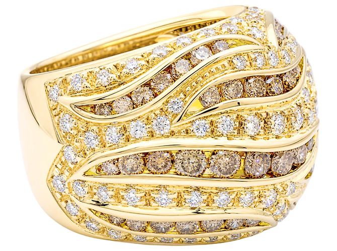 Anello Damiani in oro giallo, pavé di diamanti, diamanti marroni. - vista 3