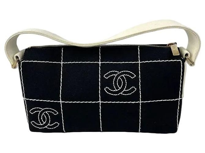 Timeless Borsa a Spalla Chanel Chocolate Bar Canvas Bianco - vista 2