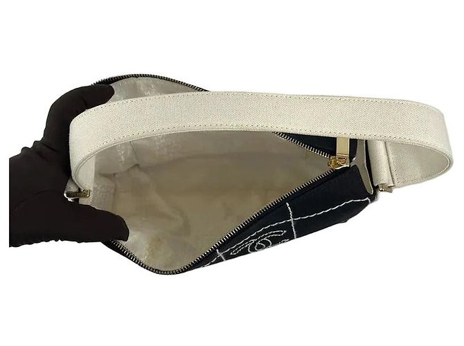 Timeless Borsa a Spalla Chanel Chocolate Bar Canvas Bianco - vista 6