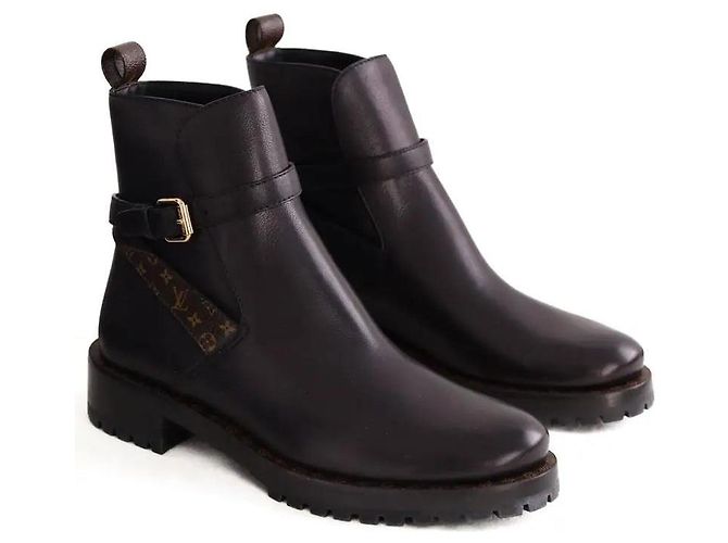 Stivaletti Louis Vuitton Discovery Flat in pelle nera Nero - vista 3