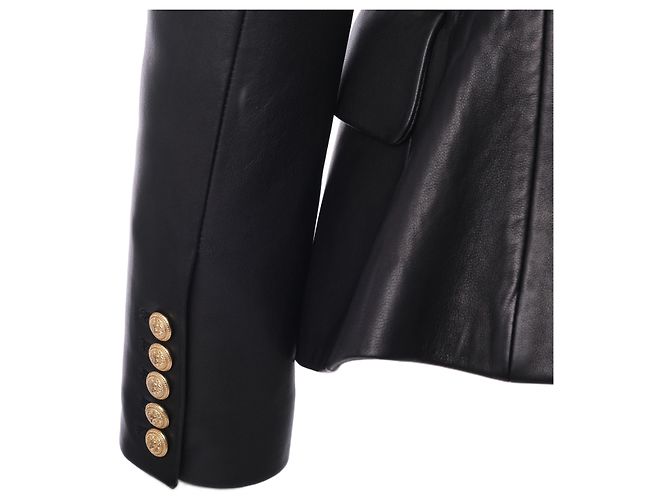Balmain Black Leather Double-Breasted Blazer - view 3