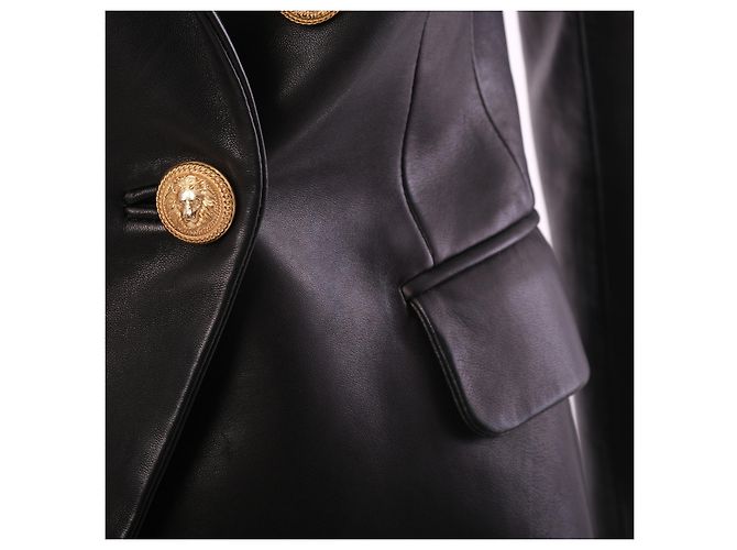 Balmain Black Leather Double-Breasted Blazer - view 5