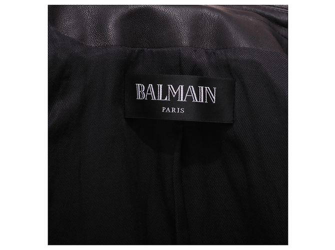 Balmain Black Leather Double-Breasted Blazer - view 6