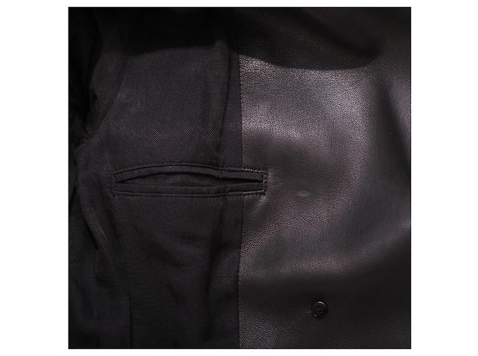 Balmain Black Leather Double-Breasted Blazer - view 7