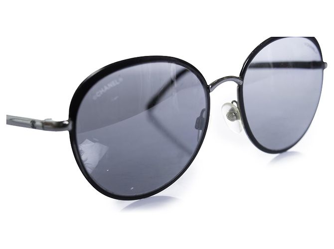 Chanel, occhiali da sole rotondi a specchio neri Nero - vista 6