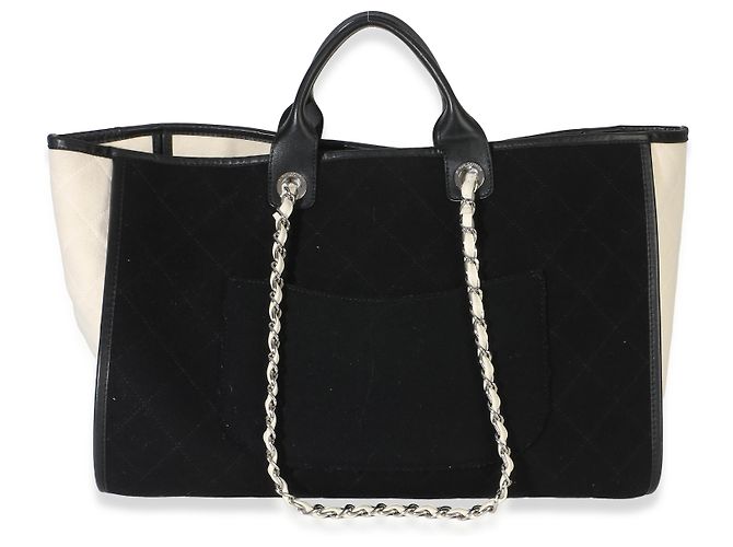 Tote Deauville Large in lana e pelle di vitello feltro bianco e nero Chanel - vista 2