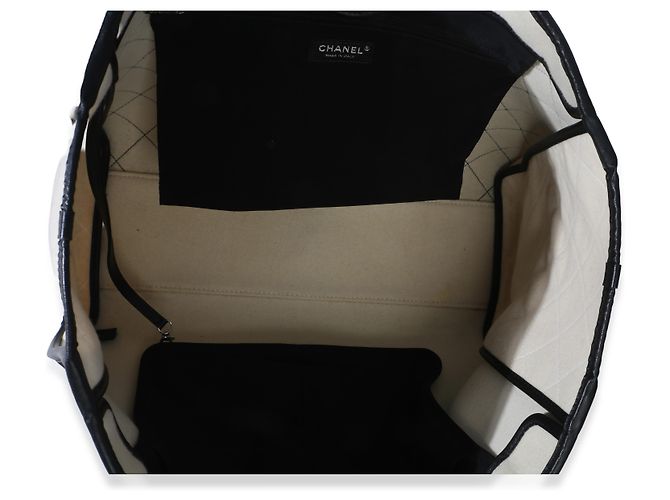 Tote Deauville Large in lana e pelle di vitello feltro bianco e nero Chanel - vista 5