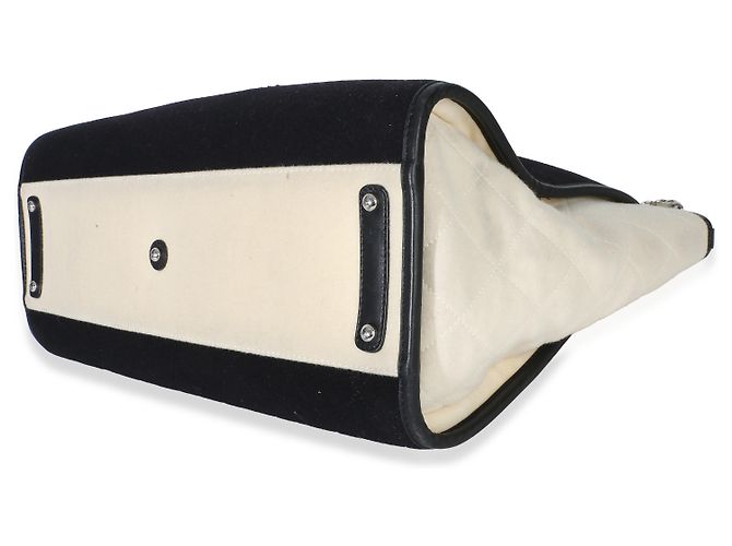 Tote Deauville Large in lana e pelle di vitello feltro bianco e nero Chanel - vista 6