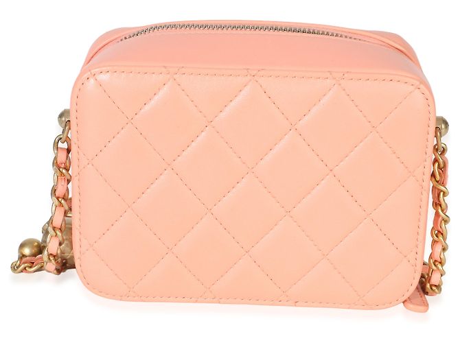 Chanel Coral Quilted Lambskin Pearl Crush Camera Vanity Case Rosa - vista 2