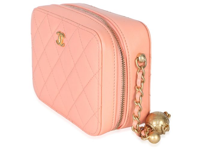 Chanel Coral Quilted Lambskin Pearl Crush Camera Vanity Case Rosa - vista 3