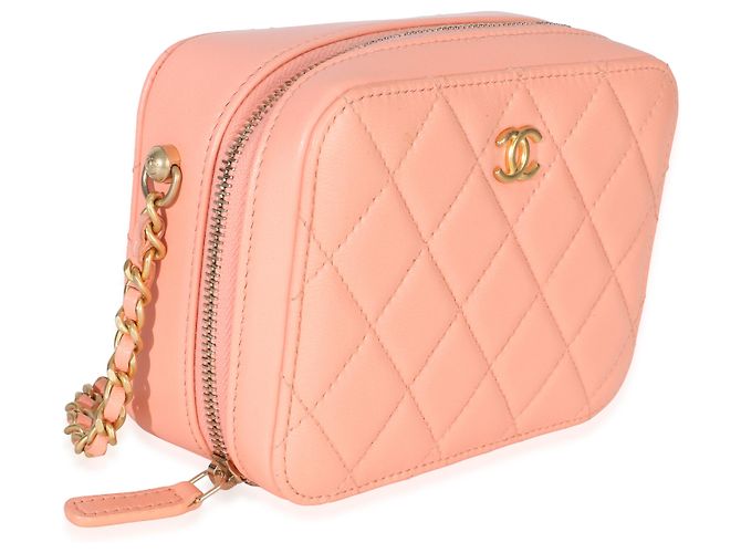 Chanel Coral Quilted Lambskin Pearl Crush Camera Vanity Case Rosa - vista 4