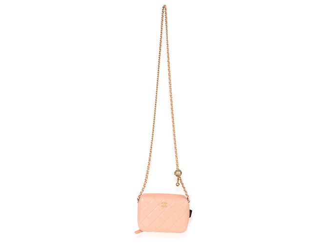 Chanel Coral Quilted Lambskin Pearl Crush Camera Vanity Case Rosa - vista 5