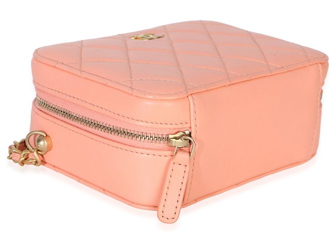 Chanel Coral Quilted Lambskin Pearl Crush Camera Vanity Case Rosa - vista 7