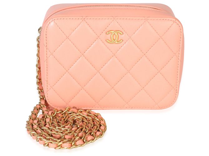 Chanel Coral Quilted Lambskin Pearl Crush Camera Vanity Case Rosa - vista 8