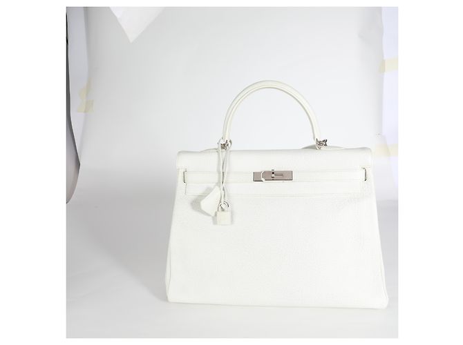 Hermès Gris Perle White Buffalo Skipper Dalmatian Retourne Kelly 35 PHW Marrone - vista 8