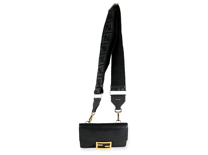 Mini borsa Baguette piatta Fendi in pelle di vitello nera con tracolla 'Strap You' nera Nero - vista 2