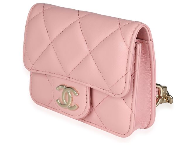 Chanel Mini-Gürteltasche aus rosa gestepptem Lammleder mit eleganter Kette Pink - Ansicht 2