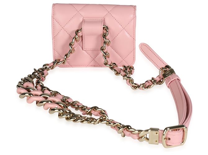 Chanel Mini-Gürteltasche aus rosa gestepptem Lammleder mit eleganter Kette Pink - Ansicht 3