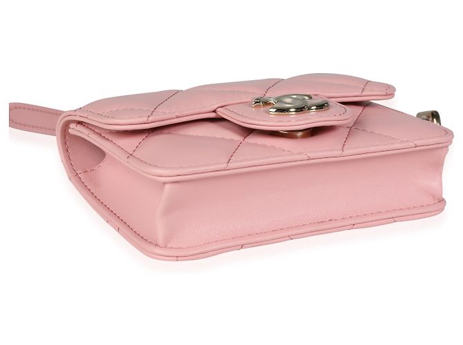 Chanel Mini-Gürteltasche aus rosa gestepptem Lammleder mit eleganter Kette Pink - Ansicht 5