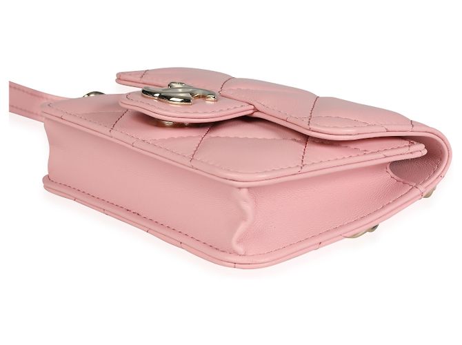 Chanel Mini-Gürteltasche aus rosa gestepptem Lammleder mit eleganter Kette Pink - Ansicht 6