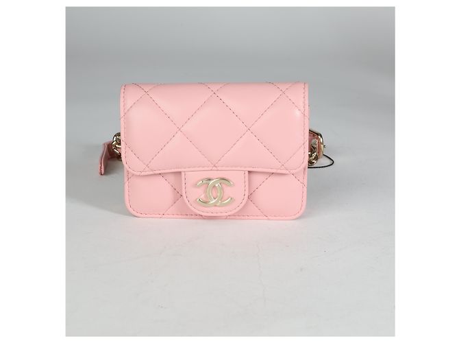 Chanel Mini-Gürteltasche aus rosa gestepptem Lammleder mit eleganter Kette Pink - Ansicht 7