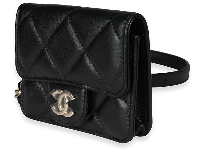Mini borsa a tracolla Chanel Black Quilted Lambskin Elegant Chain Nero - vista 3