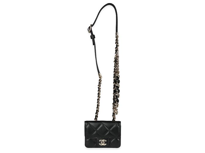 Mini borsa a tracolla Chanel Black Quilted Lambskin Elegant Chain Nero - vista 4