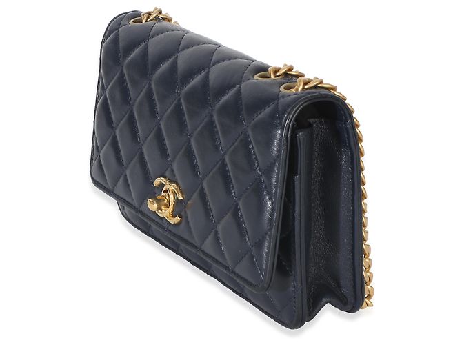 Chanel Blue gestepptes Lammleder All Slide Long Wallet On Chain Blau - Ansicht 3